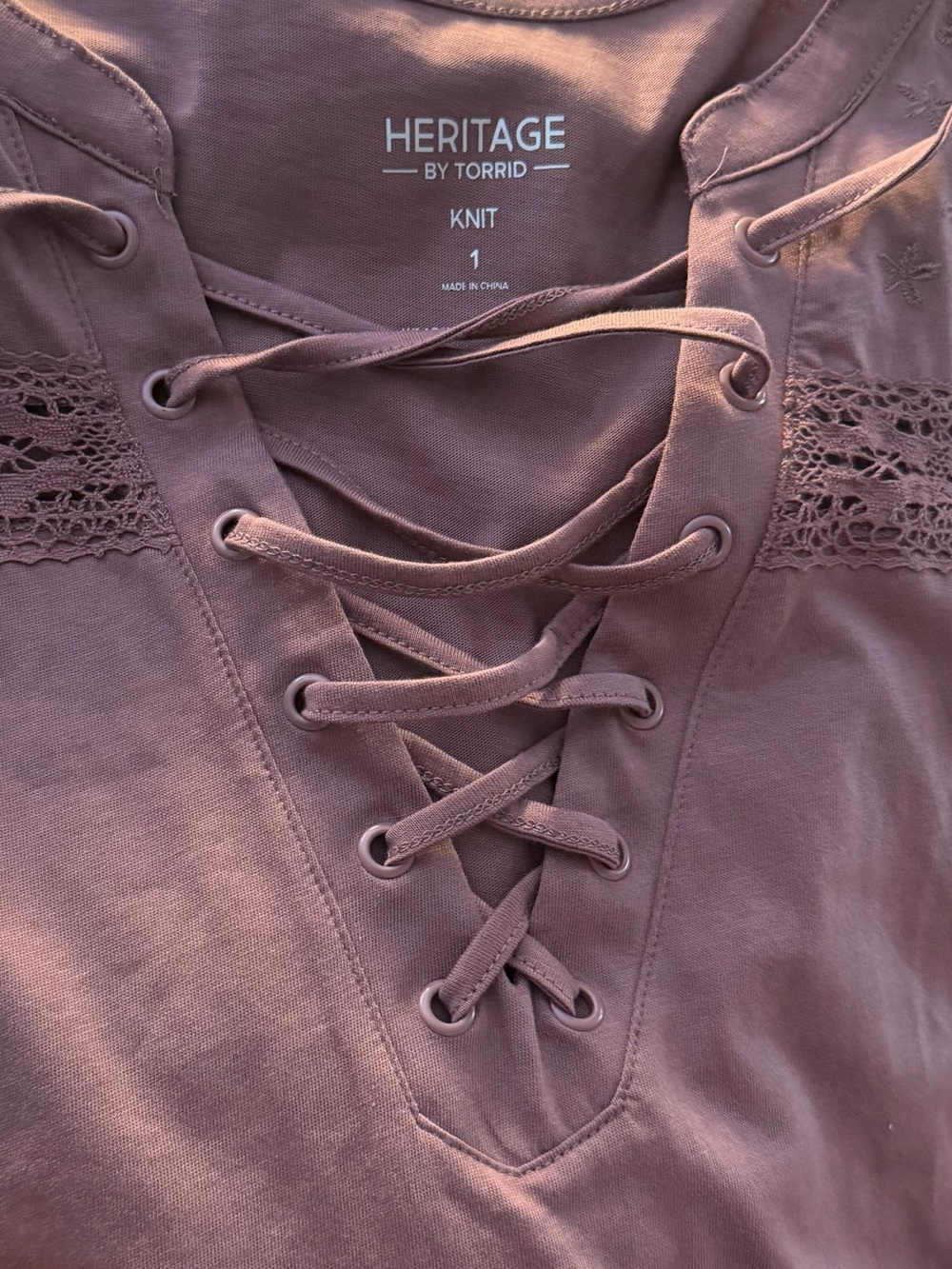 Heritage by Torrid Lace-Up Knit Top in Dusty Mauve